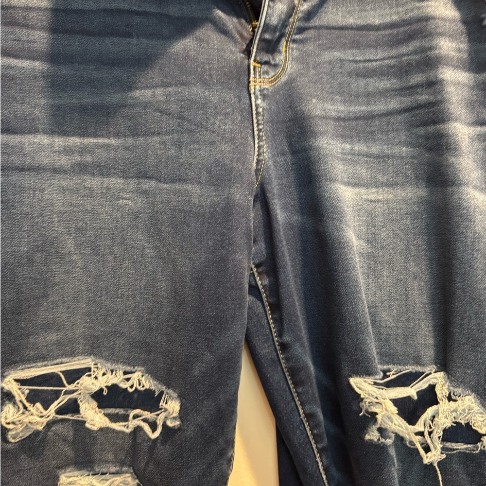 American Eagle Outfitters Dark Blue Distressed Jeggings - Picture 2 of 3